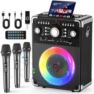 HWWR Karaoke Machine with 3 Microphones for Adults and Kids,Portable Party Karaoke Speaker with DJ Lights, Bluetooth Speaker for Home Party, Gatherings, The Best Gift for All