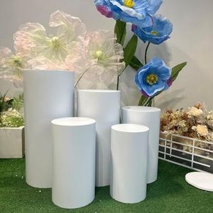 Metal Cylinder Stands For Parties, 5 Pcs Heavy Duty Cylinder Pedestal Stands For Party Dinner Wedding Birthday Cake Dessert Placement, Decoration Display Table, Cilindros Para Fiestas Redondos, White