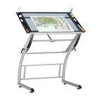 Studio Designs 10089 Triflex Drawing Table, Sit to Stand Up Adjustable Desk, Silver/Blue Glass