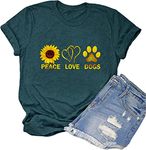 YourTops Women Peace Love Dogs T-Shirt Dog Mom Shirt (FGreen,Large)