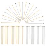 PH PandaHall 200 pcs Straight Pins 40mm 304 Stainless Steel Head Pin Findings for Earring Pendant Jewellery Making, Golden/Silver