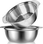 HEVASNEK 2-Piece Stainless Steel Colander Set with Handle Vegetable Strainer for Kitchen | Strainer for Kitchen Food/Rice/Noodles - Dishwasher Safe