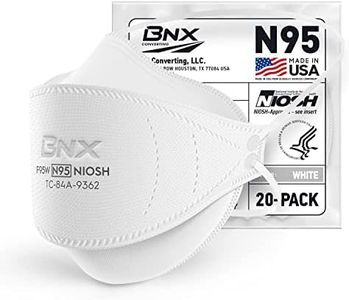BNX N95 Mask NIOSH Certified MADE IN USA Particulate Respirator Protective Face Mask, Tri-Fold Cup/Fish Style, (20-Pack, Approval Number TC-84A-9362 / Model F95W) White