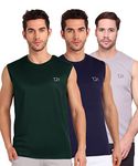 TQH Solid Men Round Neck Sleeveless Slim Fit T-Shirt Navy Blue, Grey, Green