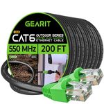 GearIT Cat6 Outdoor Ethernet Cable (200 Feet) CCA Copper Clad, Waterproof, Direct Burial, In-Ground, UV Jacket, POE, Network, Internet, Cat 6, Cat6 Cable - 200ft