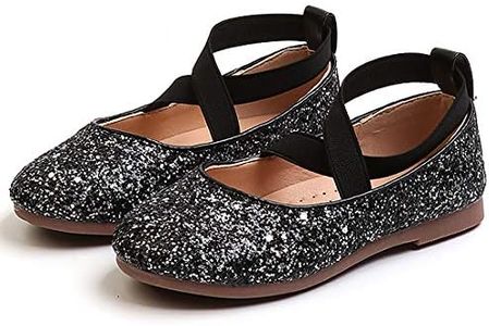PrettyQueen Toddler Little Girls Glitter Dress Shoes Slip On Ballet Mary Jane Flats for Princess Wedding Party School Black