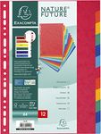 Exacompta - Ref 1412E - Nature Future Dividers - Suitable for A4 Documents, Pre-Punched, 225gsm Genuine Pressboard, 12-Part Dividers, FSC-Certified - Multi-Coloured