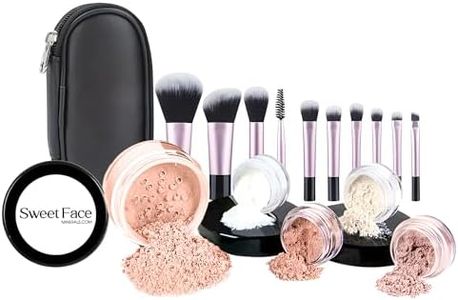 16pc STARTER KIT with 10 BRUSHES SET (LIGHT TAN) Mineral Makeup Bare Face Loose Powder Includes Matte Foundation, Veil Primer, Blush, Bronzer, Translucent Finishing Setting Powder SPF 30 Travel Size