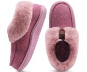 COFACE Women's Arch Support Memory Foam House Slippers Ladies Warm Fuzzy Faux Fur Collar Winter Moccasin Shoes with Orthotic Plantar Fasciitis Indoor Outdoor Pink Size 9