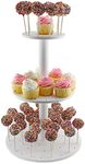 Darware Cake Pop/Cupcake Stand (3-Tiered); White Wooden Dessert Display for Parties and Special Events