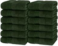 Canadian Linen 12 Pack Luxury Everest Washcloths12”x12”, 100% Soft Absorbent Premium Cotton Face Cloths, Lightweight Fast Dry Face Towel Set for Home, Bathroom, Hotel, Spa Salon Gym Pool, Hunter Green