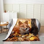 Fox Flannel Fleece Throw Blanket,Cute Fox All Season Bed Blanket Fuzzy Blanket for Bed Sofa Couch,Animal Woodland Fox Nature Wildlife Yellow Bedroom Decor Plush Blanket 40"x50"