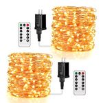 2 Sets Fairy String Lights, Moobibear 99ft 300LEDs Firefly Copper Wire Light with 10 Brightness,3 Lighting Modes for Festival, Wedding Party, Kids Bedroom Room, Patio Garden