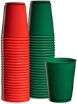 PLASTICPRO Disposable 10 ounce Plastic Christmass Tumblers 50 Green & 50 Red, Total 100 Count