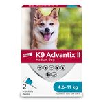 K9 Advantix II Flea and Tick Treatment for Medium Dogs weighing 4.6 kg to 11 kg (10 lbs. to 24 lbs.)-2 doses