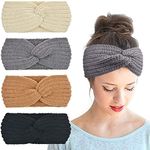 DRESHOW 4 Pack Crochet Knit Turban Headband Warm Bulky Crocheted Head Wrap Headband Ear Warmer for Women