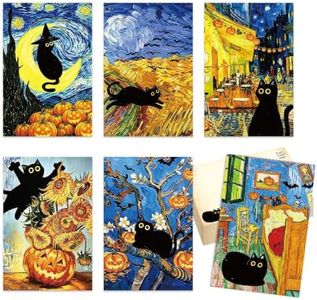 Whaline 36 Pcs Halloween Postcards Famous Painting with Black Cat Post Cards Assortment 6 Designs Art Print Greeting Cards for Trick or Treat Birthday Party Favors Supplies, 4 x 6 Inch
