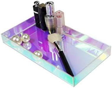 Acrylic Tray - Iridescent Vanity Tray with Non-Slip Base for Bathroom, Bedroom & Countertop, Decorative Organizer for Jewelry, Makeup, Perfume, Soap Dispenser (10.5" L x 5.5" W x 1" H)