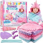 GirlZone Unicorn Snuggles No Sew Quilt Kit, DIY Tie Blanket Kit with 32 Colorful Quilt Pieces and Unicorn Hood Materials to Create Your Own Blanket