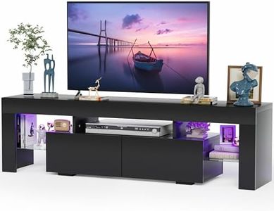 JUMMICO TV Stand, Modern Lighting TV Cabinet Entertainment Center Media and Open Shelf, TV Console Table with 1 Drawer and Remote Control, 20 Color LED Lights up to 70 Inch TV (Black)