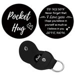 CREATCABIN 1 Set Pocket Hug Token Heart Pattern Long Distance Relationship Keepsake Keychain Stainless Steel Double Sided with PU Leather Keychain Gift for Son Family(Black)-To My Son 1.2Inch