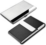 2 Pcs Professional Business Card Case, SENHAI Stainless Steel & PU Leather Business Card Holder with Magnetic Shut Pocket Name Credit ID Card Case for Men and Women