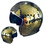 YIZUPTC Disco Ball Helmet with Retractable Visor (Gold), External Light Source, Handmade Party Helmet