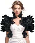 JPXH Gothic Mesh Feather Shrug Cape Shawl Halloween Costume for Adult (black)