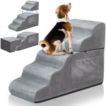 Abbylike Dog Stairs for High Bed Detachable 2-3-5-Steps Small Dogs Ramp with Brown Gray Washable Cover 8.3-22.6'' Nonslip Balanced Dog Steps for Small Large Old Dog Cat Bed Sofa Couch Chair(Gray)