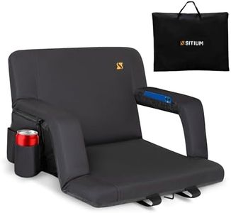 SITIUM Wide Reclining Stadium Seat for Bleachers – 21x14 in. Folding Stadium Seat Backpack with Armrests, 2 Pockets, Carry Bag, Strap, & Seat Hook for Stadium Bleacher Seats – Deluxe Stadium Seats