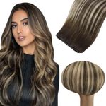 Full Shine Genius Weft Hair Extensions For Women 20 Inch 80G Hand Tied Extensions Soft Silky Hair Color Dark Brown To Platinum Blonde Mix Blonde Hair Weft Extensions Straight Hair Weft