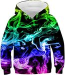 Kinberr Boys Girls Cool Hoodies Colorful Smoke Hooded Sweatshirt 3D Graphic Comfy Pullover Hoody Top with Big Pocket for Daily