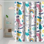 Umpoo Dreamy Theme Bathroom Shower Curtain Cartoon Dino Dinosaur Rainbow Magical Shower Curtain with Hooks Waterproof Fabric Polyester Shower Curtain for Kids Girls Bath Decorative, 48x72 Inch