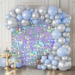 Shimmer Wall Backdrop Iridescent Silver Wall Panels 12Pcs Square Sequin Shimmer Wall Backdrop Decoration for Birthday Party,Wedding, Anniversary