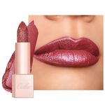 Oulac Shimmer Rose Lipstick for Women, Infinity High Shine Finish, Hydrating Lip Color Infused with Damask Rose Oil for All-Day Comfort, Vegan Beauty, D04 Brunt Rose