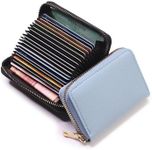 20 Cards Portable Leather Card Holder, Credit Card Bank Card ID Card Holder with a Lots of Space,Easy to Carry Leather Small Business Card case for Woman and Men with a Full Around Zipper (Blue)