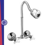 MAYUR ÖCICH Wall Mounted Brass Sink Mixer Tap for Kitchen Faucet with 360 Degree Dual Flow Flexible Swivel Spout Extension for Cold Water Tap (TRIO-704DF)
