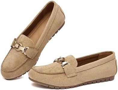 VERDASCO Womens Loafers Flats Shoes Moccasin Penny Loafers Slip On Work Shoes Casual Comfort Ladies Walking Shoes, Khaki-velvet, 7