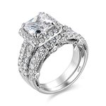 Wuziwen 4Ct Engagement Ring for Women Sterling Silver Cubic Zirconia Wedding Band Bridal Set (Princess Cut, 7)