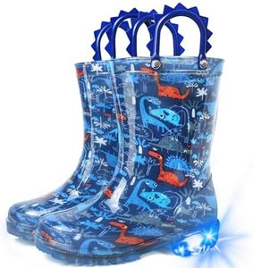 Funspread Toddler Kids Rain Boots - Light Up Boys Rainboots Boots Waterproof Lightweight Outdoor Shoes with Easy-On Handles Navy Blue Toddlers Size 7