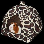 Guinea Pig Bed Cave Snuggle Rabbit Hideout Small Pet Warm Washable Winter Fleece Sleeping Hides House for Bunny/Ferret/Chinchilla (Leopard Print)