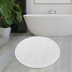 MAYSHINE Round Bath Mat Non-Slip Chenille 3 Feet Shaggy Bathroom Rugs Extra Soft and Absorbent Perfect Plush Carpet for Living Room Bedroom, Machine Wash/Dry-White