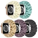 Scrunchie Watch Bands for Women Compatible with Apple Watch 38mm 40mm 41mm 42mm 44mm 45mm, Elastic Scrunchy Replacement Band Soft Stretchy Band For iWatch Series 7/6/5/4/3/2/1/SE (5 Pack D,L-Size)