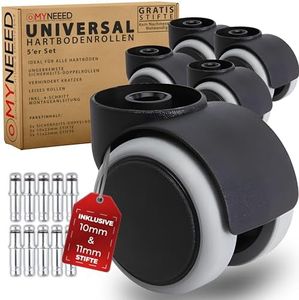 Roulettes pour sols durs 10 mm/11 mm pour toutes les marques de chaises de bureau – Roulettes résistantes sans goupille pour sols stratifiés, parquets, carrelages – Sans rayures et silencieuses