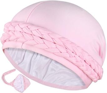 Ababalaya Satin Lined Turban Silk Bonnet for Sleeping Hair Bonnet Sleep Cap Stretch Double Braided Beanie Hat Stay On Headwear Natural Nurse Cap for Women, Pink, 1 PCS