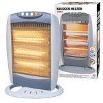 1200W Halogen Heater - Instant Heat With 3 Settings | Ideal For Winter - Home, Office, Living Room, Caravan, Garages | Warm Oscillating Function Watt 3 Bars, Free Standing, Resistant Base & Compact