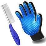 Woofy Pet Comb + Dog Comb + Dog Brush + Grooming Hand Glove + Dog Grooming Combo Set Single Side Steel Comb Grooming Kit for Long and Short Hair Pets Dogs Cats Small Animals Comb (Color May Vary).