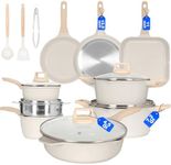 Romswi 23Piece Kitchen Cookware Set, Non Stick Pots and Pans Set, Induction Cookware with Utensil and Pan Protectors, White