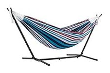 Vivere, Denim Double Cotton Hammock with Space-Saving Steel Stand including Carrying Bag