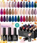 Beetles 23 Pcs Gel Nail Polish Kit - Manhattan Collection Winter Nude Glitter Burgundy Red Champagne Gold Gel Polish Soak Off UV Glossy & Matte Top Base Coat Gifts for Women